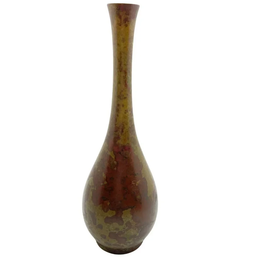 Toyo Bud Vase Vintage Brown Metal Mid Century Mottled Made in Japan Decor 9